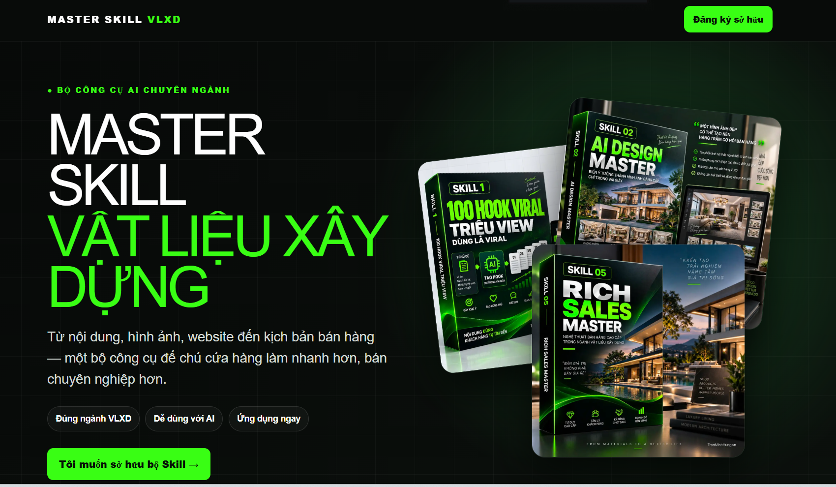 Bộ Master Skill VLXD với các công cụ AI Design, Hook Viral và Rich Sales Master